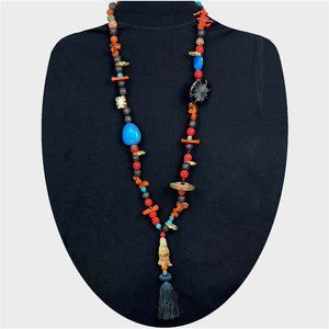 Vtg Jade Female Chinese Immortal Figurine Pendant on Eclectic Beaded Necklace